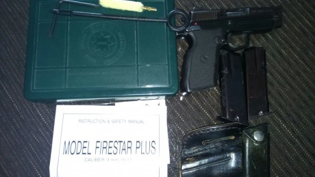 "Se vende pistola firestar plus 9mm, compacta, muy buen estado con caja y todos los accesorios, dos 02