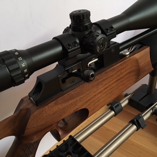 Vendo carabina Theoben, en calibre 6.35 con culata de nogal thumbhole, gatillo mkIV manómetro y puerto 01