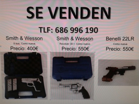 Hola a todos .un amigo pone varias armas cortas a la venta contactar con el número que  pone
Gracias  00