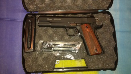 Vendo pistola SigSauer 1911 calibre 22. Prácticamente sin uso, habrá disparado máximo 30-40 cartuchos. 00