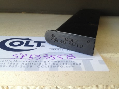 Vendo 1 cargador del 45 ACP para Colt 1911 Government.

ORIGINAL de la marca Colt (ref. SP53355B), nuevo 00
