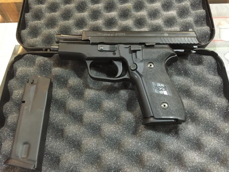 Sig Sauer P229 calibre 40. 
2 cargadores y maletín. 
Guiada con licencia A. 
Precio-490€.

Gracias, un 02
