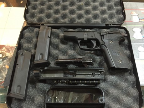 Sig Sauer P229 calibre 40. 
2 cargadores y maletín. 
Guiada con licencia A. 
Precio-490€.

Gracias, un 00