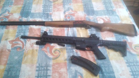 hola vendo este lote de escopeta del 12 marca laurona 92 +carabina  S&W mp15 Calibre 22 LR  Nueva 02
