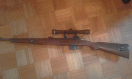 Carabina Destroyer del calibre 9 Largo, recién restaurada por un armero en Éibar, madera lacada, barnizada 21