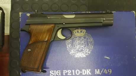 Buenos dias.
Pongo a la venta la SIG P210 DK M 49.
  Es de 5 pulgadas.  
Calibre 9PB
Increible precisión. 40