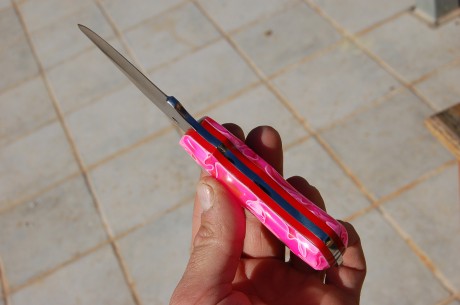J&V (CDS) NANO en metacrilato rosa con aguas, pulido y con separadores en resina roja. Funda de cuero 11