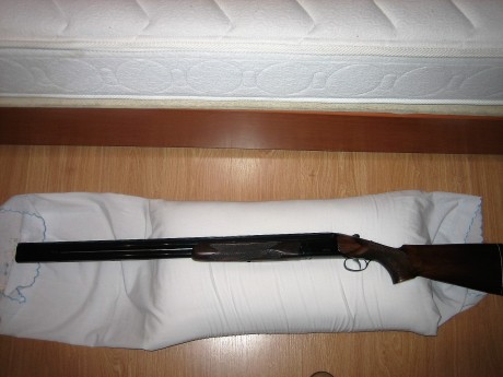 Hola.  Vendo escopeta superpuesta, de 74cm. de cañón, expulsora,  choques fijos de una y dos estrellas, 12