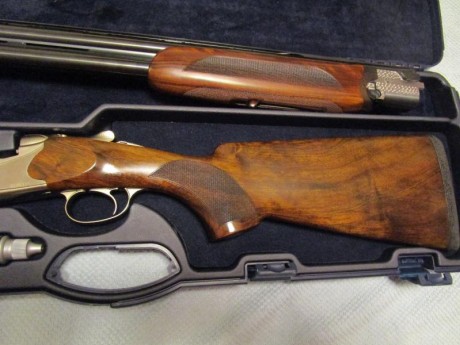 Escopeta de alta gama. Se puede usar para caza o competición solamente pesa 3, 5kg. El cañon es de 76cm 22