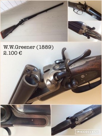 Escopeta W.W. Greener de 1889
Calibre 12. paralela, Excepcional estado. Doble martillo. Damascus
Certificada 00