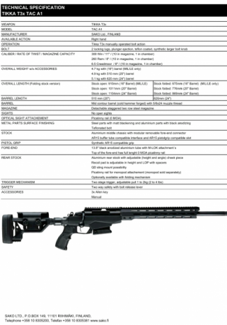 Buenos días caballeros,

Me gustaría saber sus opiniones sobre el rifle Tikka T3 CTR, en calibre 308 como 170