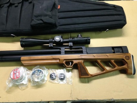 Vendo Carabina PCP KalibrGun Cricket del 6,35 con mira telescopica Hawke retroiluminada de 6-24x50.
Se 01