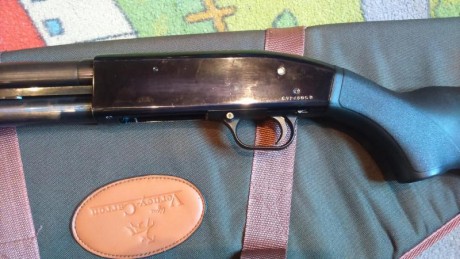 Mossberg-Maverick con dos caňones, uno corto cilíndrico y uno de caza con 4 chockes y solista ventilada.
Muy 20