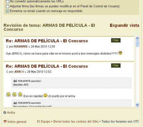 Compañeros,

En vista de las ganas de algunos (Elcafe, Wilcow, Vrakk, etc) por adivinar armas de películas 140