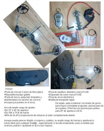 Muy buenas.

Un muy buen amigo mio vende este arco de poleas y los accesorios que aparecen en la imagen.

El 00