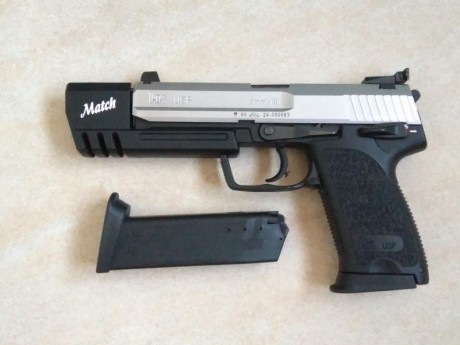Hola, vendo pistola HK Usp Match (cañón 6"), la vendo por que mi mano es pequeña y no puedo sujetarla 00