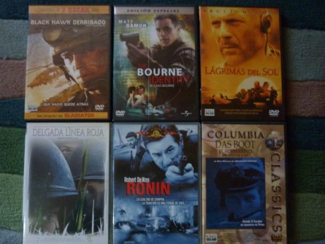 Vendo 6 dvds originales de cine belico:
-La delgada linea roja
-Blackhaw derribado
-Lagrimas del sol
-Ronin
-El 01