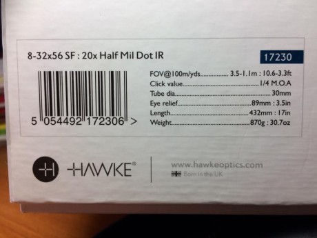 VENDO dos visores HAWKE de 8x32x56 de este año 2017. ( de JUNIO 2017). Los vendo por comprar dos LEUPOLD 10