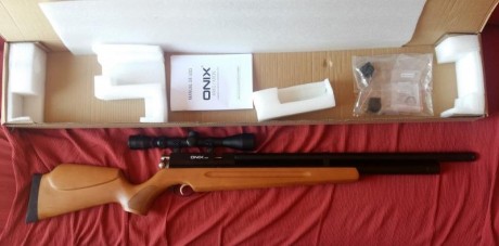 Vendo carabina PCP marca ONIX modelo KRON MULTITIRO del 4,5 con un cargador multitiro adicional, y visor 01