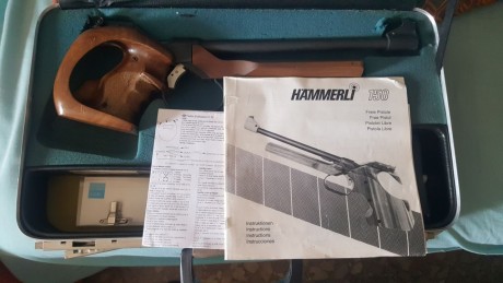 Vendo Pistola de Libre Hammerli modelo 150, calibre 22lr, para Guía F.

Se vende con dos culatas y maletín 01