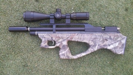 Vendo preciosa PCP Marauder .20 modificada con culata serigrafiada camuflaje y silenciador lobo. Recién 02