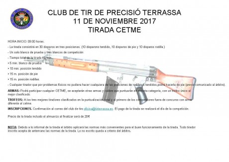  Un año mas en el club de tir de precisio Terrassa se celebra una tirada de CETME.
La tirada sera el proximo 00