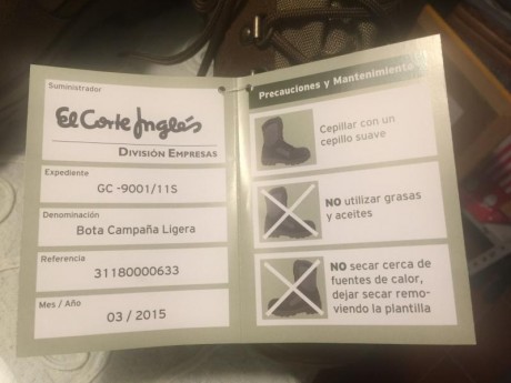 Se venden botas de campaña ligeras. Nuevas en caja y con su etiqueta
Número: 43

ESPECIFICACIONES TÉCNICAS:

Bota 11