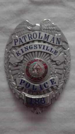 Se vende placa de Policía EEUU auténtica, patrullero de la localidad de Kingsville en Texas años 80,perfecto 00