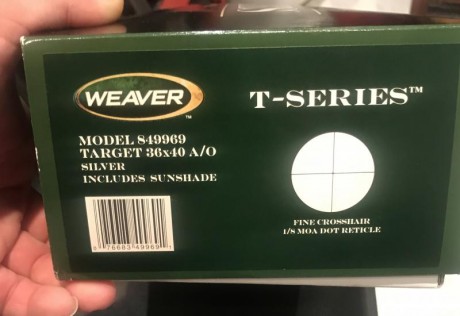 Buenas tardes:

Vendo visor Weaver T36, lo vendo impoluto apenas tiene uso, va con su caja original y 02