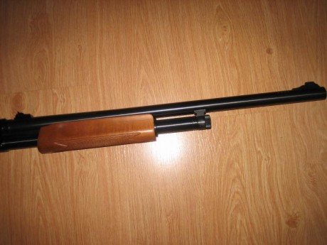 Hola. Vendo escopeta de corredera con cañón de 71cm, y tres polichoques internos, también tiene lumbreras, 00