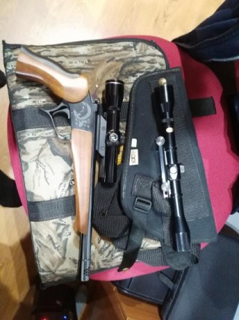 Se vende pistola una thonson suucenter mono tiro con visor calibre 357 maximagnun y 357 mágnum y funde 00