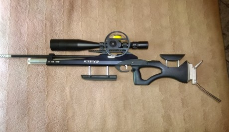 Se vende Steyr HP del 4,5 con cañón de HW100 y stryper, lleva seta carrillera y cantonera regulables, 02