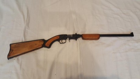 Hola , buenas noches a todos,vendo carabina de supervivencia bronco del 22 ,tiene insertos en madera artesanales 01