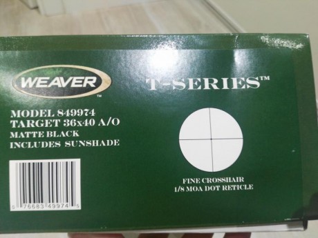 Buenos días,

Vendo visor Weaver T36 prácticamente nuevo,estaba montado en una carabina del 22 que he 10