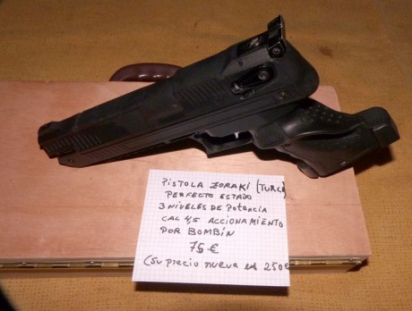 Hola, vendo pistola de aire comprimido por palanca y bombín con 3 niveles de potencia calibre 4,5 muy 02
