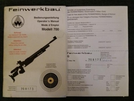 Vendo carabina Feinwerkbau P 700 en perfecto estado de funcionamiento y de mantenimiento la adquiri a 10