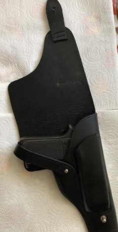 PISTOLA SEMIAUTOMATICA DE SIMPLE ACCIÓN CON MARTILLO A LA VISTA PROTEGIDO POR ESPOLÓN,  CAÑÓN FIJO Y SISTEMA 01