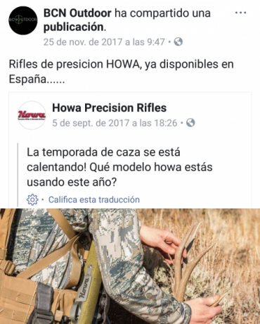 Hola compañeros
Alguien me podría indicar que armería en España importa la marca Howa. 
Gracias 
Saludos 70