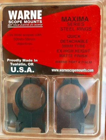 Se ofrece montura Warne, desmontable 30mm, campana 50-56mm extra alta, nuevas. Su precio 140€
 Se ofrece 00