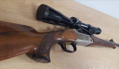 Se vende monotiro Blaser K77 calibre 243 winchester.
Incluye visor Zeiss de pocos aumentos, que se ve 10