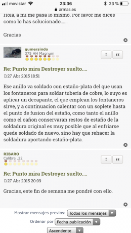 Buenas compañeros, necesito una pequeña ayuda, algun truco para graduar y fijar el punto de mira delantero 20