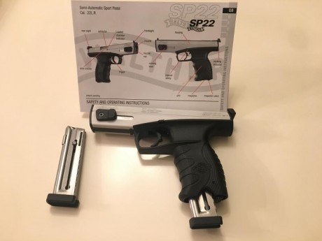 Vendo pistola WALTHER SP 22 L-R.
Empuñadura de polímero (HI-GRIP) miras ajustables, gatillo de dos etapas 01