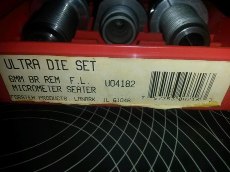 Vendo dies Forster 6mm BR. ultra die set, con coloca proyectiles micrométrico.
**Vendidos** 01