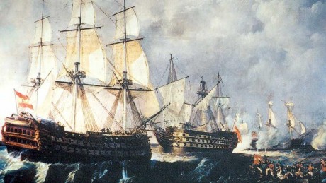  Combate del navío Glorioso con el británico Darmouth. 
Pintura de Angel Cortellini Sánchez, del Museo 10