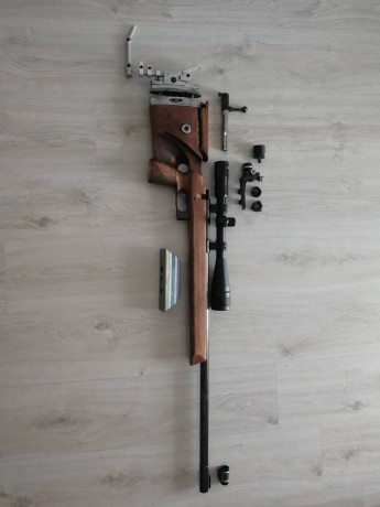 Vendo carabina Anschutz Match 54, calibre 22lr, con culata original, rail inferior para accesorios, y 12