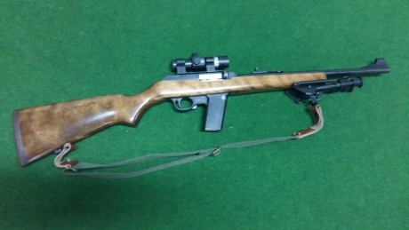 CARABINA MARLIN CAMP CAL. 45 ACP CON CULATA TÁCTICA Y DE MADERA. APTA PARA CAZA. CON VISOR DE PUNTO ROJO 00