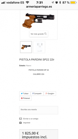 VENDO PARDINI SP STANDAR calibre 22” comprada nueva en MAYO 2016 ( con factura).
ESTA EN PERFECTO ESTADO 21