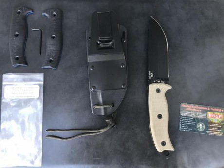 Vendo cuchillo ESEE-5 con filo liso, viene con cachas de canvas micarta verde, a parte regalo cachas de 21
