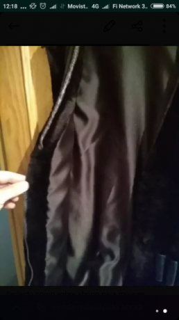 Chaleco piel, creo que visón. Hecho por peletero, con vivos en cuero, bolsillos y canana. Cremallera reforzada.
Forrado, 00