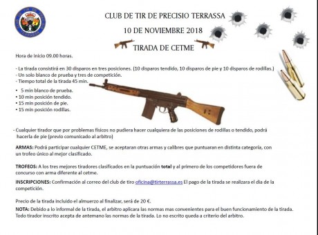 Segunda tirada de CETME del año en el club de tir de precisio Terrassa 
La tirada sera el próximo 10 de 00
